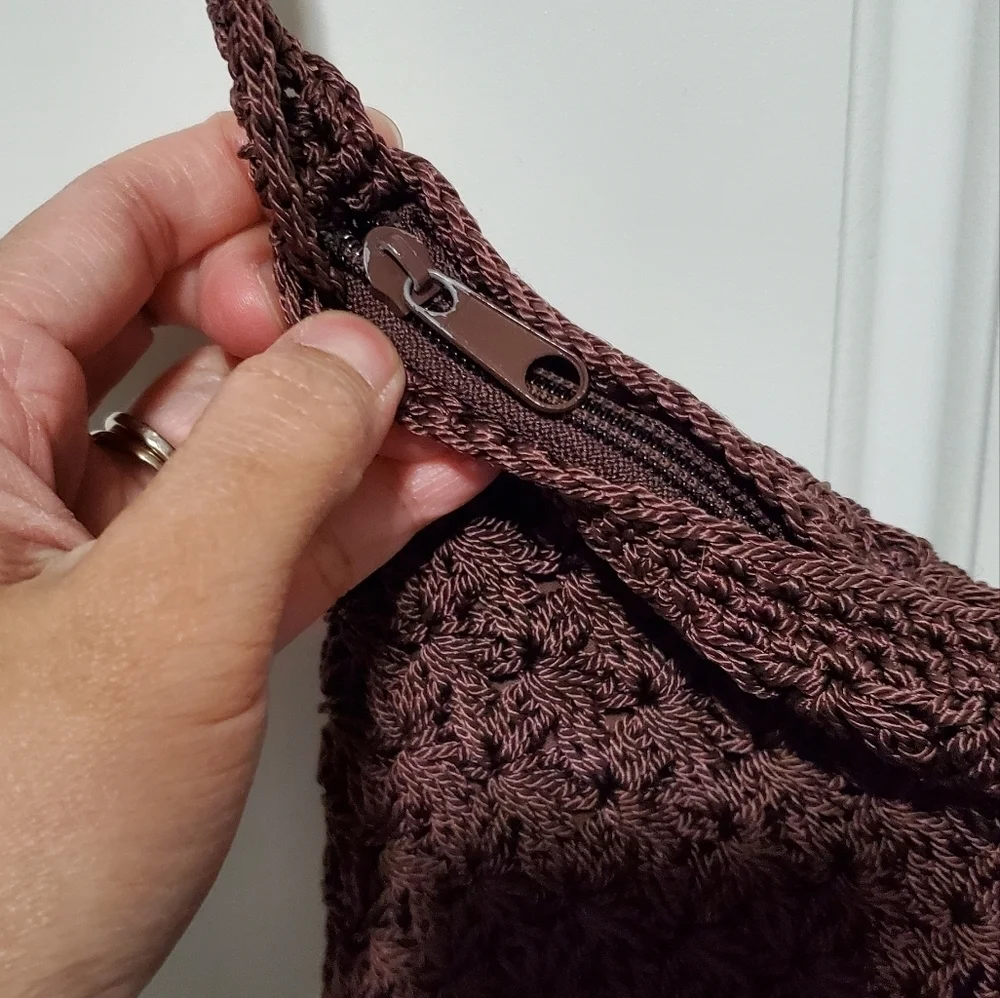 Brown Crochet Shoulder Bag Purse - Picture 7 of 10
